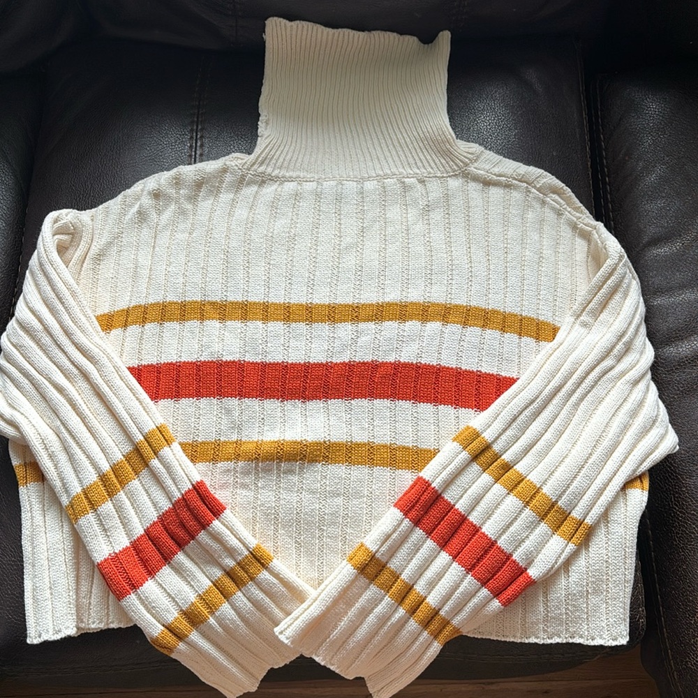 Striped Turtleneck Sweater - White, Red, and Gold